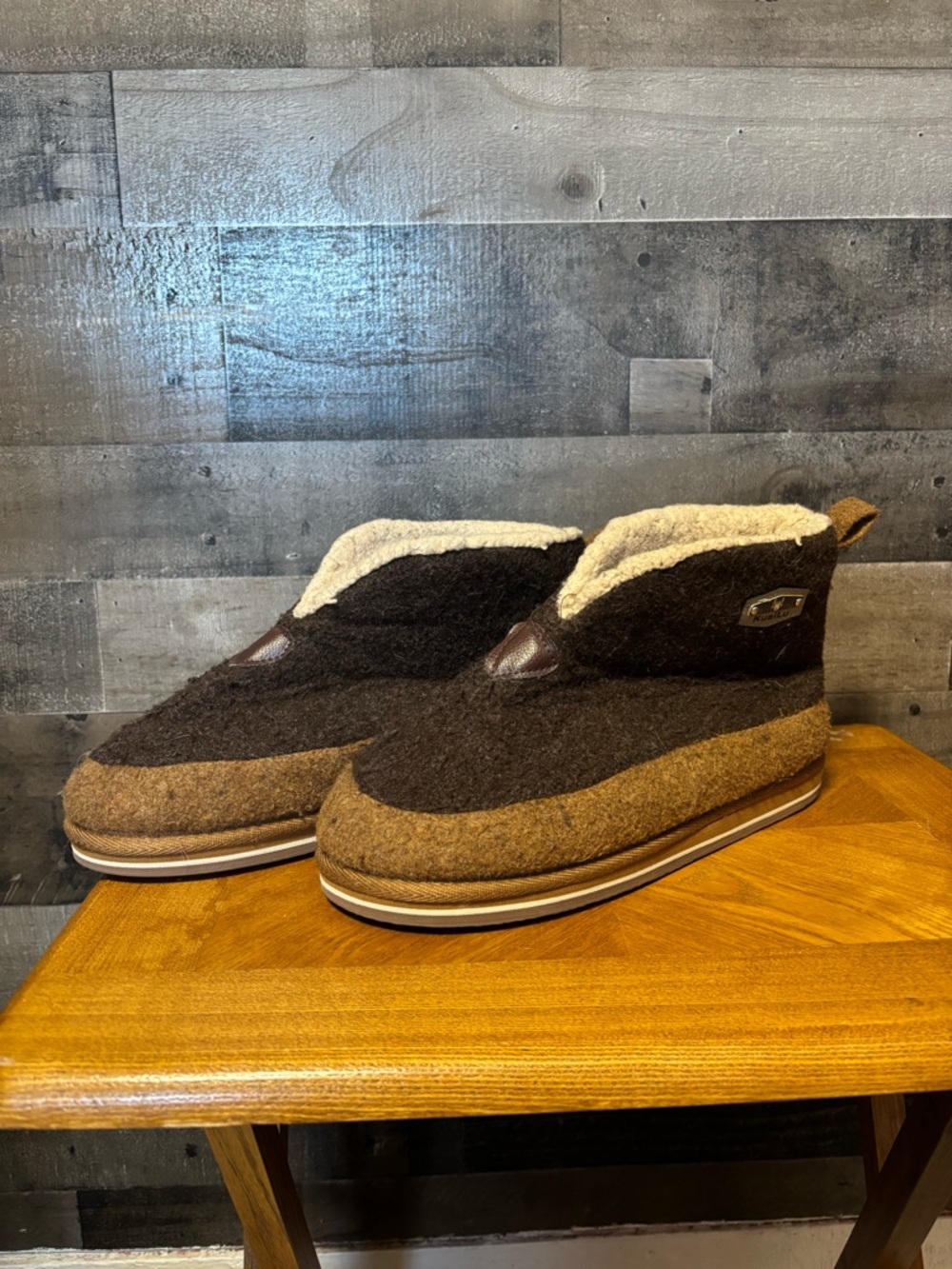 Men's Brown Two-Tone Shearling-Lined Slip-On Boots